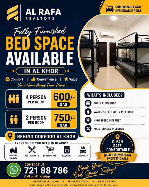 MALE_BEDSPACE unit for rent in Qatar