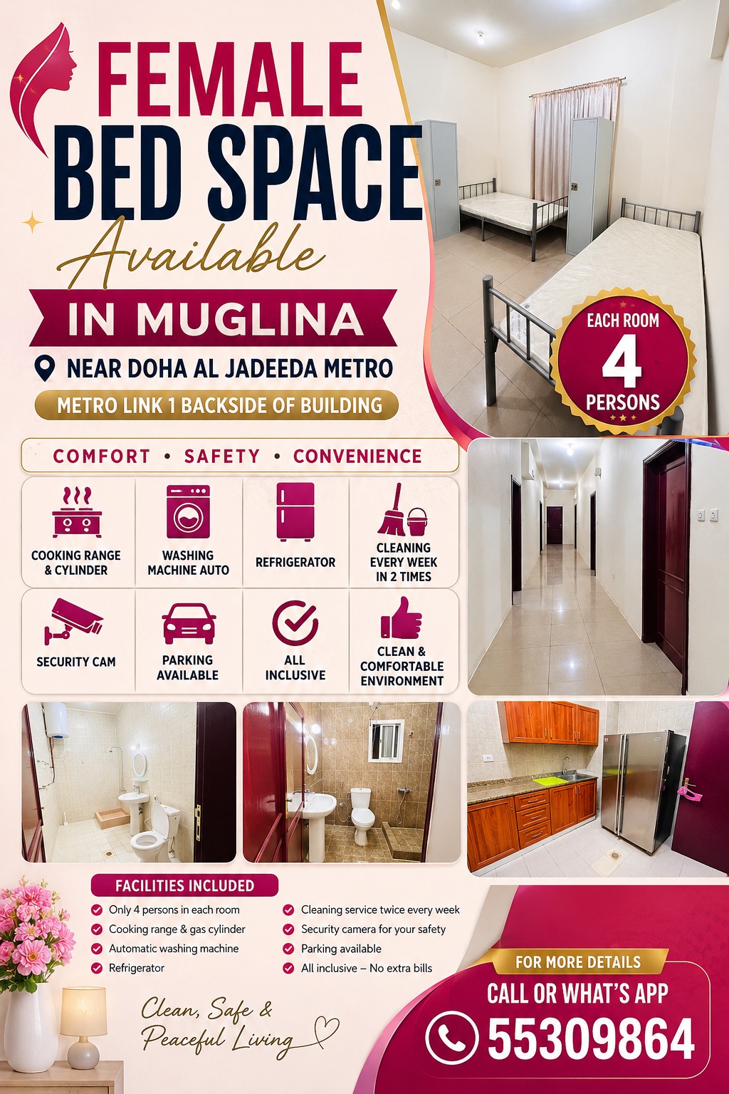 FEMALE_BEDSPACE unit for rent in Qatar
