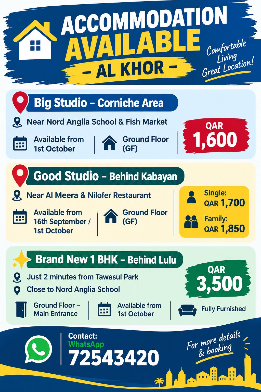 STUDIO unit for rent in Qatar